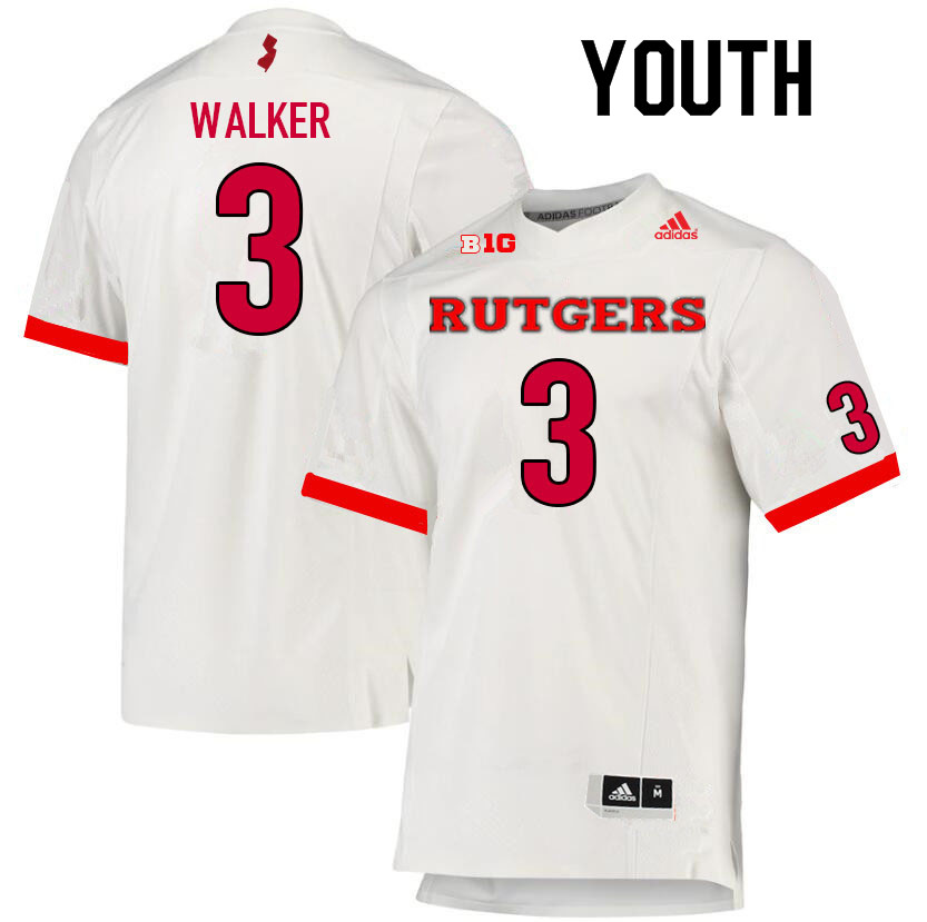 Youth #3 Moses Walker Rutgers Scarlet Knights College Football Jerseys Sale-White